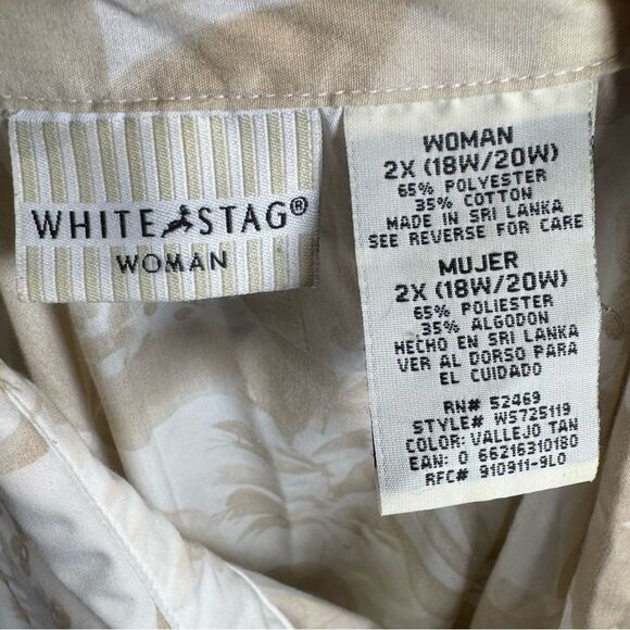 White Stag tan and white floral button down cotton blend poplin top size 2X - Picture 4 of 5